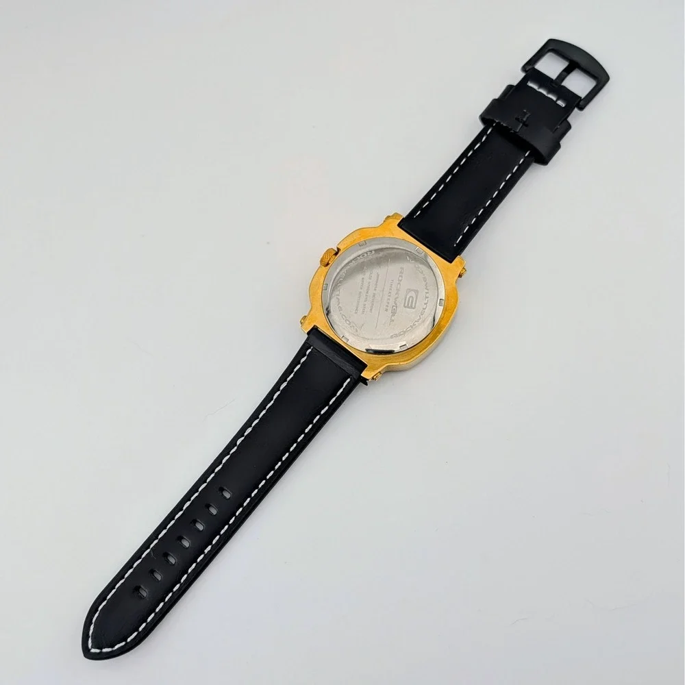 Rockwell Timekeeper Oversized Gold Tone Black Dial Quartz Watch 45mm